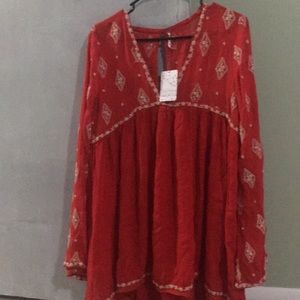Shirt/dress/tunic bohemian free people small red